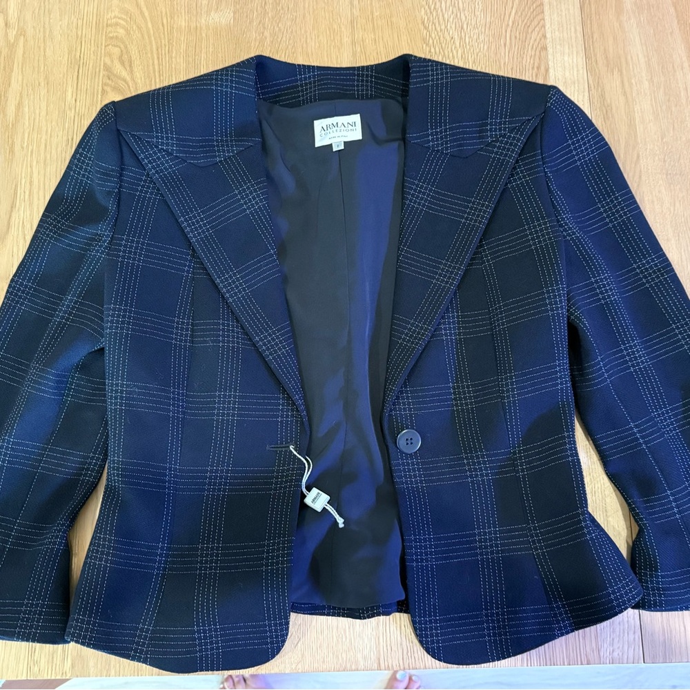 Armani Collezioni Navy Checkered Blazer